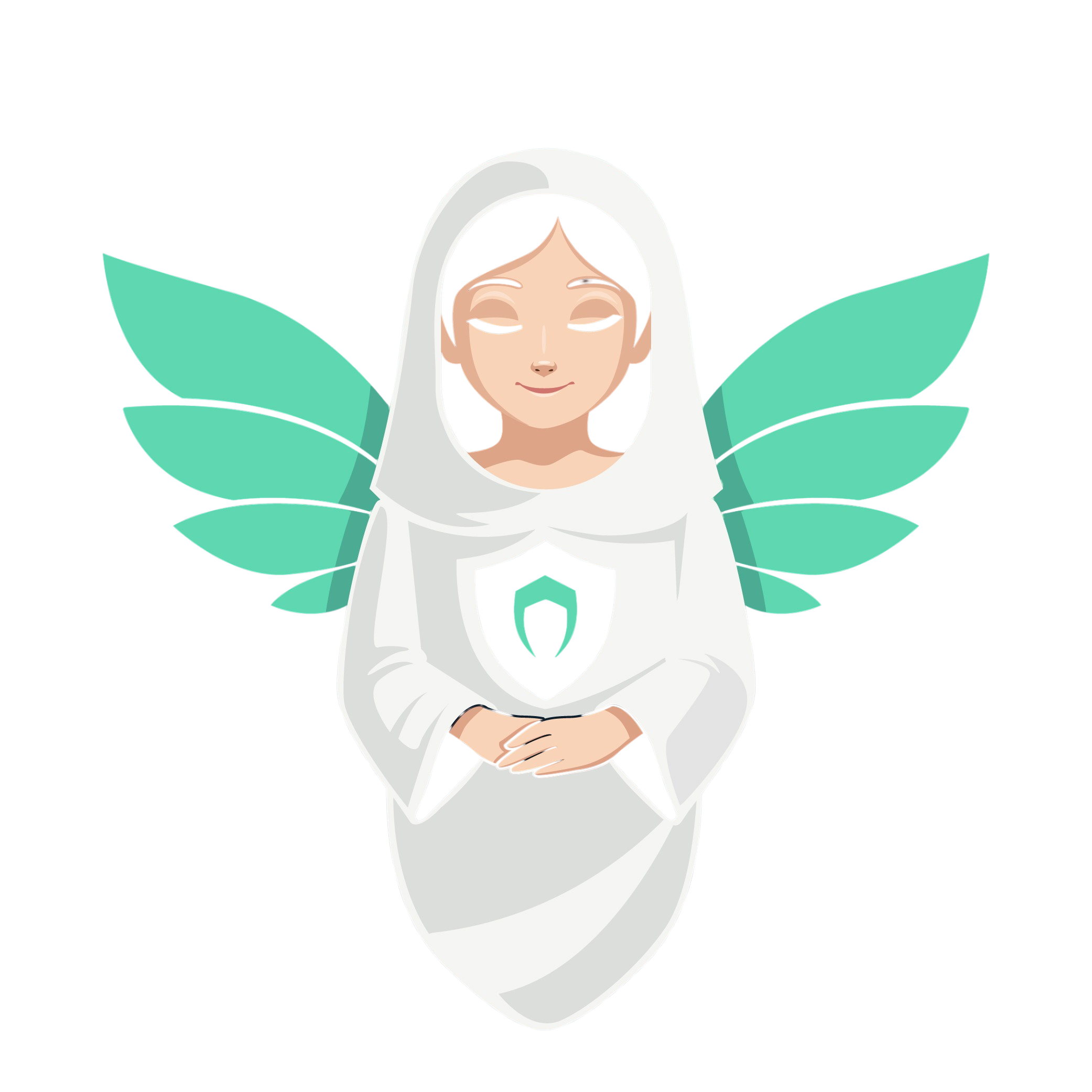 DeBrah, MiAngel's AI companion, a guardian figure with emerald wings and a shield emblem